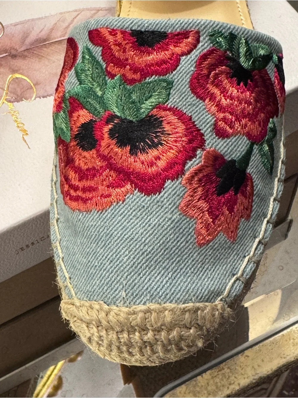 Jessica Simpson Fippo Denim Floral Embroidered Espadrilles - Size 10